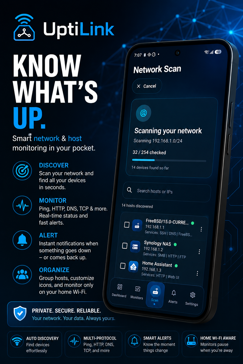 UptiLink LAN network scanner discovering local devices