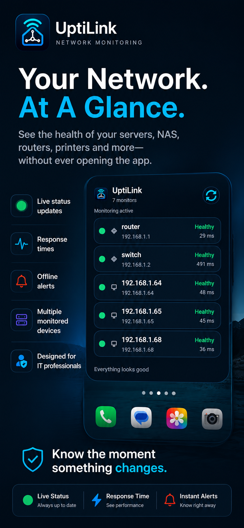 UptiLink Android network status home screen widget